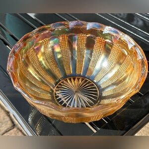 Carnival Glass Imperial Glass Diamond Point Columns Bowl Marigold Carnival VTG
